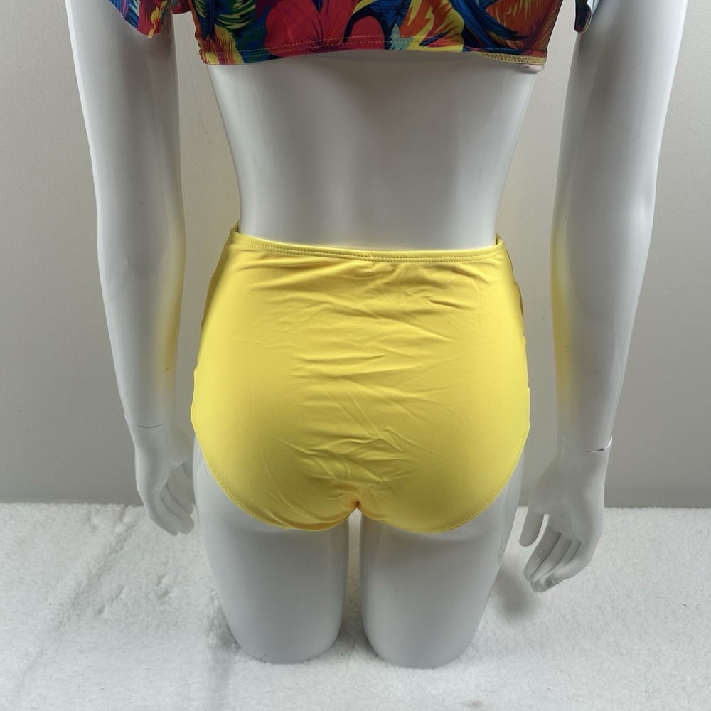 Bikini Set Womens Small Multicolor Floral Ruffle Top High Waist Yellow Bottom - Picture 12 of 16